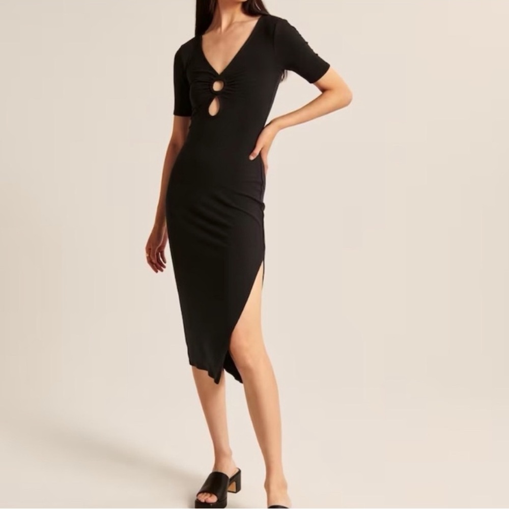 NWT Abercrombie ribbed black keyhole midi dress